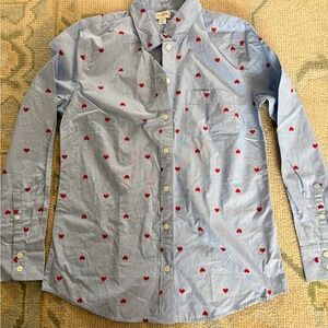 NWOT Jcrew Heart Printed Blue Chambray Button Up Shirt